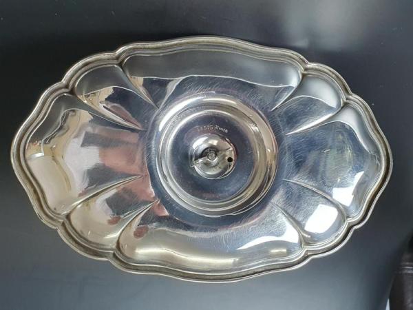 Antiksilber: Große Sauciere mit Unterschale und Innenvergoldung, 800er Silber, Koch & Bergfeld, Gewicht: 405,5g