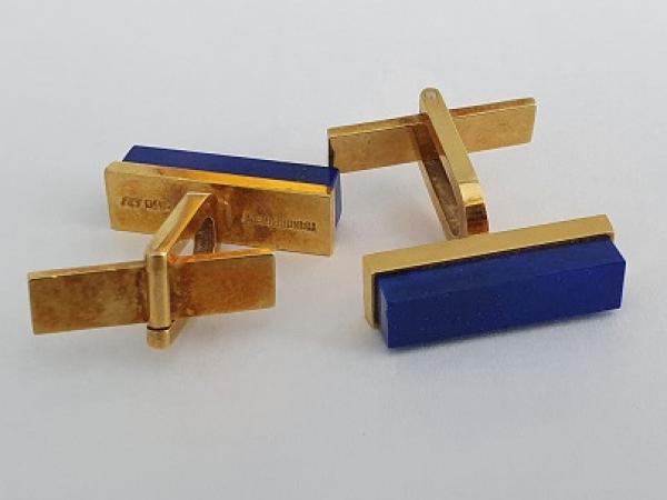 Handarbeit Manschettenknöpfe / Cufflinks aus 750er Gold mit Lapislazuli, Gewicht: 14,5g