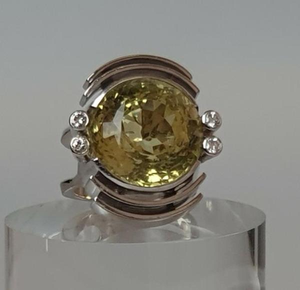 Juwelierarbeit Exclusiver Lemon Citrin Diamantring 750er Weißgold, Größe: 56, Gewicht: 27,0g