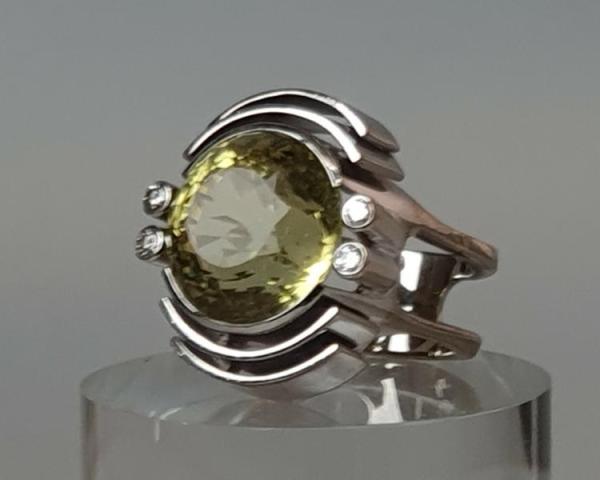Juwelierarbeit Exclusiver Lemon Citrin Diamantring 750er Weißgold, Größe: 56, Gewicht: 27,0g