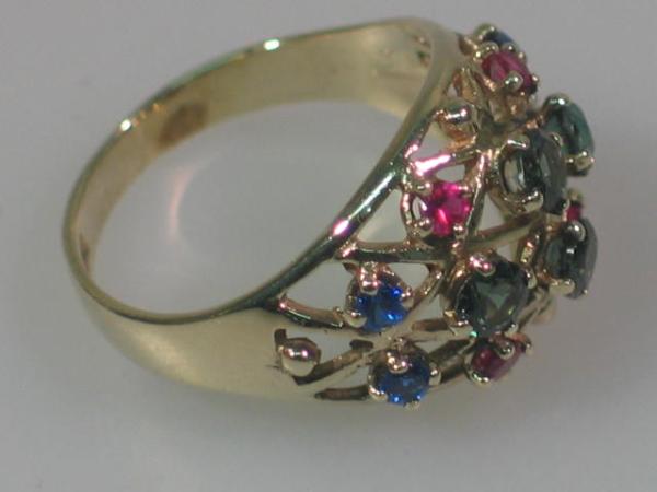 Schmucksteinring mit Rubin, Topas, Diopsid aus 333er Gold, Größe 56, Gewicht: 3,6g