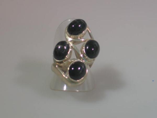 Großer Schmucksteinring mit 4 Cabochon Schmucksteinen Aubergine aus 925er Sterlingsilber, Größe 55, Gewicht: 13,7g