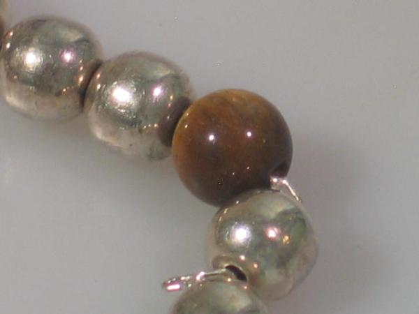 Vintage: Kombolai 17 Perlen, -Tigerauge- Griechenland 1970er, 925er Sterlingsilber, Gewicht: 25,2g