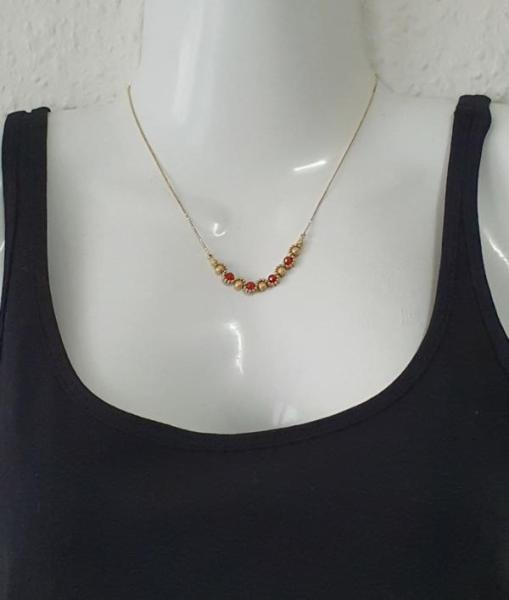 Feines Kettencollier mit Schmucksteinkugeln aus 750er Gold, Länge 41,5 cm, Gewicht: 6,0g