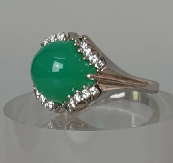 Chrysopras- Diamantring aus 750er Weißgold, Größe 64, Gewicht: 12,9g