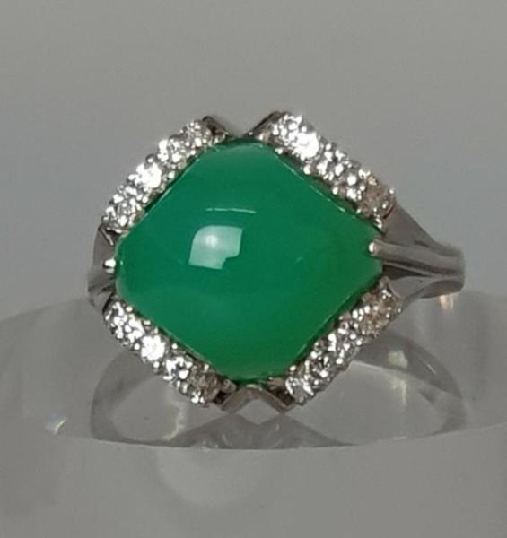 Chrysopras- Diamantring aus 750er Weißgold, Größe 64, Gewicht: 12,9g