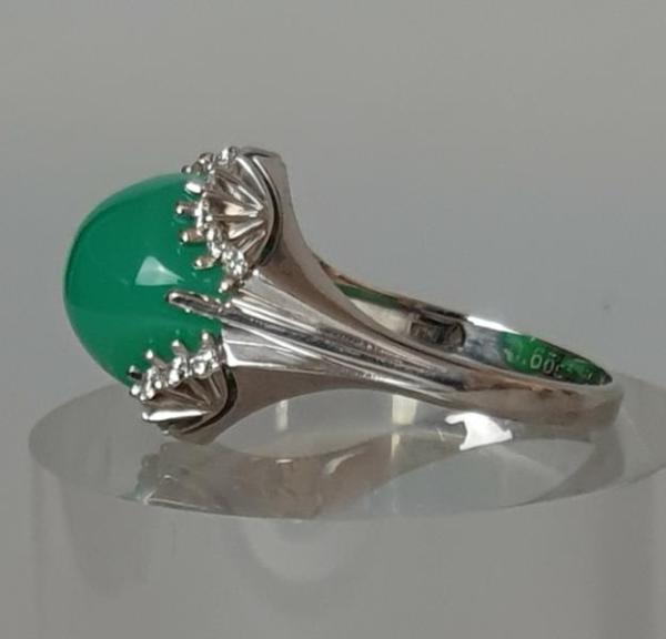 Chrysopras- Diamantring aus 750er Weißgold, Größe 64, Gewicht: 12,9g