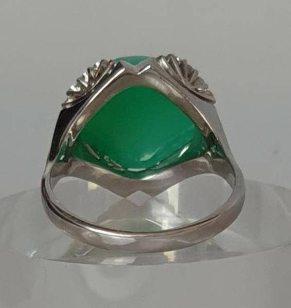 Chrysopras- Diamantring aus 750er Weißgold, Größe 64, Gewicht: 12,9g
