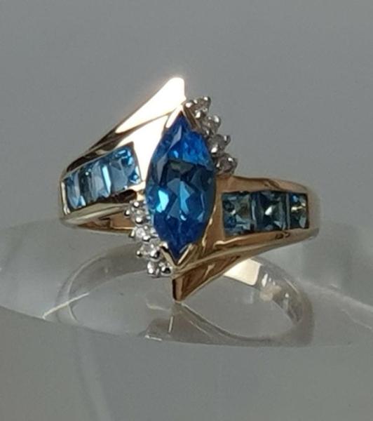 Topas Diamantring, 585er Gold, Größe 51, Gewicht: 3,6g
