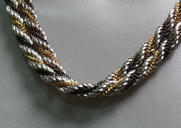 Lange gedrehte Halskette -gold- silber- schwarzfarben, Länge 92,0 cm