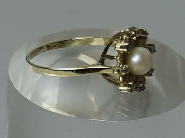 Perlenring mit Saphiren, 585er Gold, Größe 61, Gewicht: 3,7g