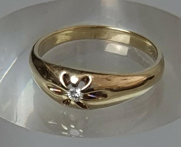 Diamantring Solitär 0.05 ct., 585er Gold, Größe 58, Gewicht: 3,8g