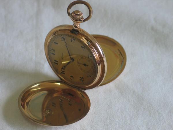 Sehr gut erhaltene Savonette Taschenuhr von Alpina, 585er Gold Gewicht: ca. 94,0g