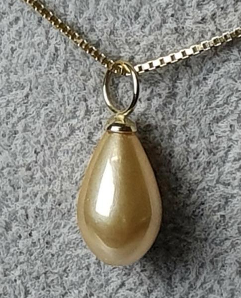 Tropfen Perlenanhänger mit goldener Perle, 333er Gold, Gewicht: 1,8g