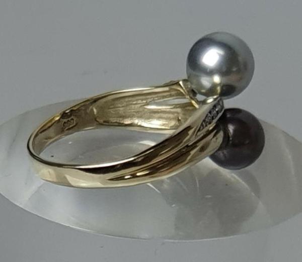 Perlenring mit Diamanten aus 585er Gold, Größe 65, Gewicht: 4,9g