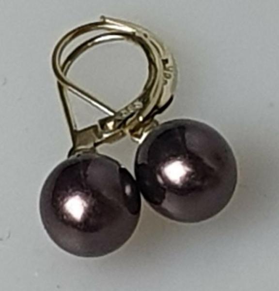 Perlenohrringe Birnenform Auberginefarben, 585er Gold, Gewicht: 3,1g