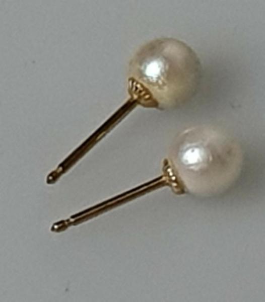 Perlenohrstecker Rund Weiß,, 585er Gold, Gewicht: 1,2g