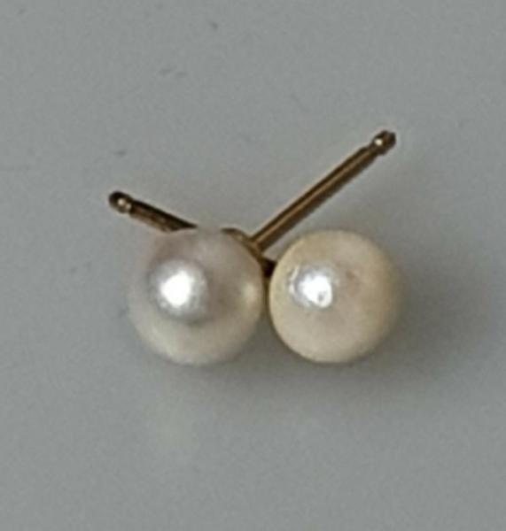 Perlenohrstecker Rund Weiß,, 585er Gold, Gewicht: 1,2g