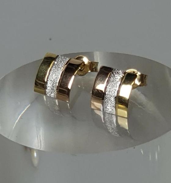 Tricolor Ohrstecker diamantiert aus 750er Gold, Gewicht: 1,1g