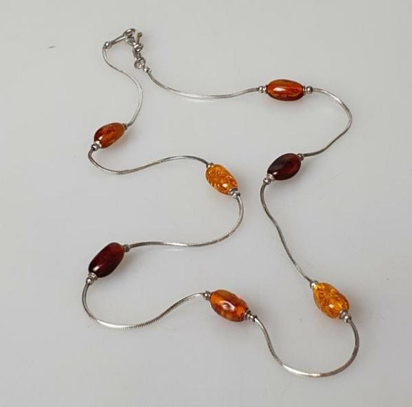 Bernstein Schlangenkette aus 925er Sterlingsilber, Länge 46,0 cm, Gewicht: 6,1g