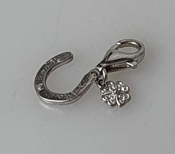 Charm Armbandanhänger "Hufeisen + Glücksklee" aus 925er Sterlingsilber