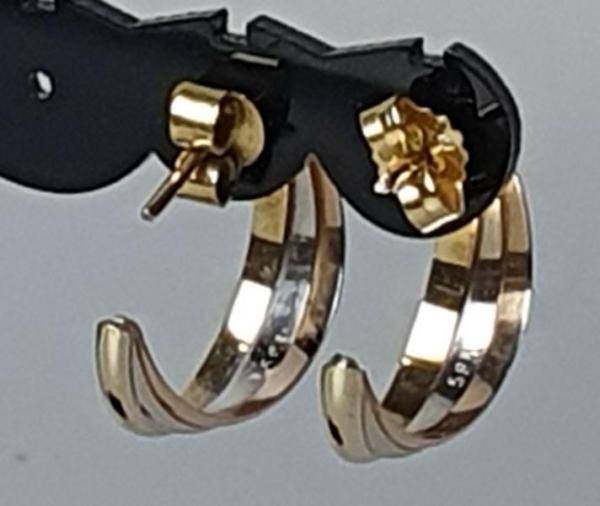 Tricolor Ohrstecker aus 585er Gold, Gewicht: 3,1g