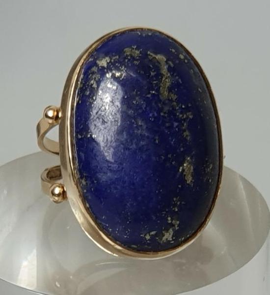 Großer Lapislazuli Edelsteinring aus 750er Gold, Größe 60, Gewicht: 16,1g