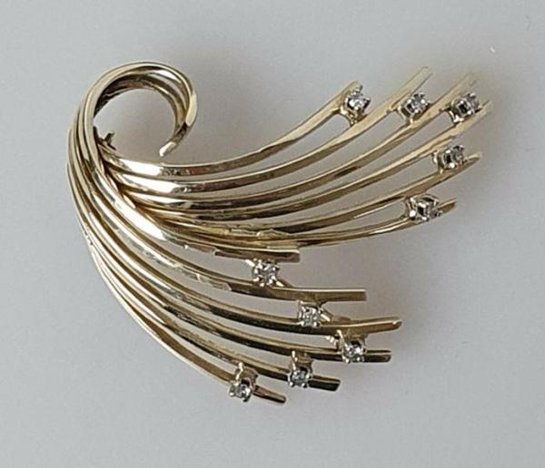 Vintage Diamantbrosche mit 0.10 ct. aus 585er Gold, Gewicht: 8,2g