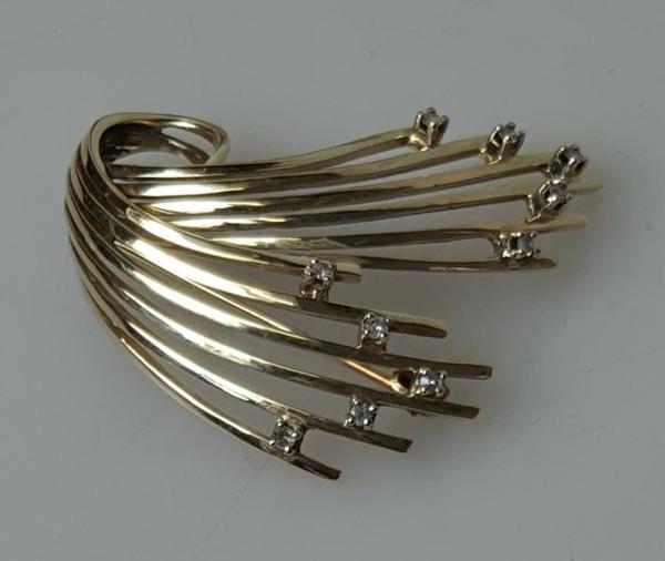 Vintage Diamantbrosche mit 0.10 ct. aus 585er Gold, Gewicht: 8,2g