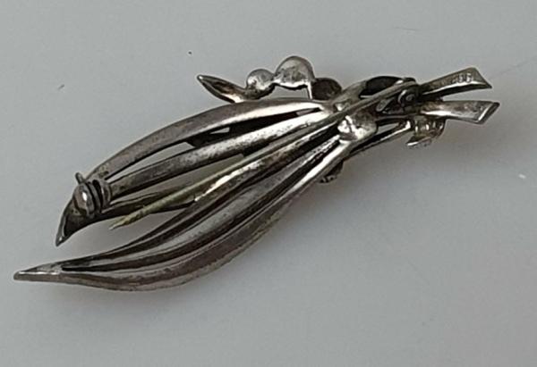 Vintage Floralbrosche aus 800er Silber mit Markasiten, Gewicht: 11,3g