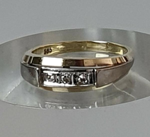 Bicolor Diamantring aus 585er Gold mit 3 Diamanten, Größe 54, Gewicht: 4.8g