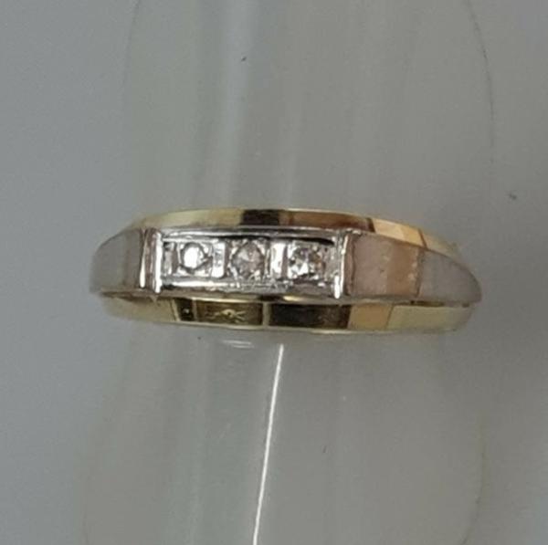 Bicolor Diamantring aus 585er Gold mit 3 Diamanten, Größe 54, Gewicht: 4.8g