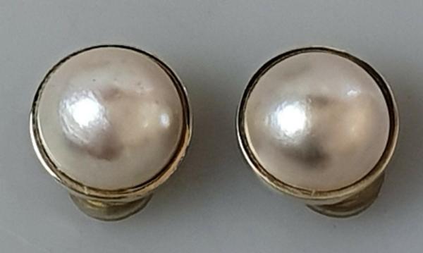 Halbperlen Ohrclips, 585er Gold, Gewicht: 10,0g