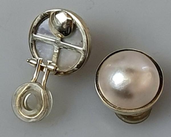 Halbperlen Ohrclips, 585er Gold, Gewicht: 10,0g