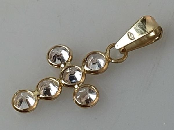 Kreuzanhänger mit Schmucksteinen aus 750er Gold, Gewicht: 1,5g