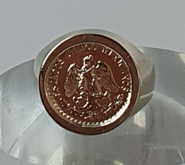 Münzring "Dos Pesos - Mexiko" aus 333er und 900er Gold, Größe 51, Gewicht: 2,3g