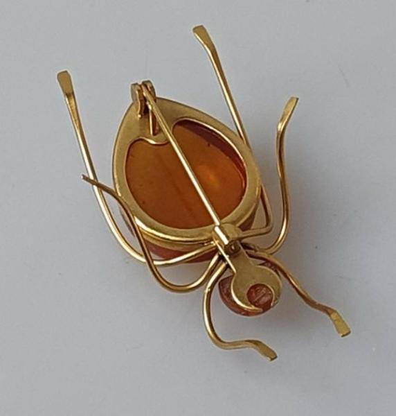 Vintage Bernstein Brosche "Ameise", 585er Gold, Gewicht: 5,8g