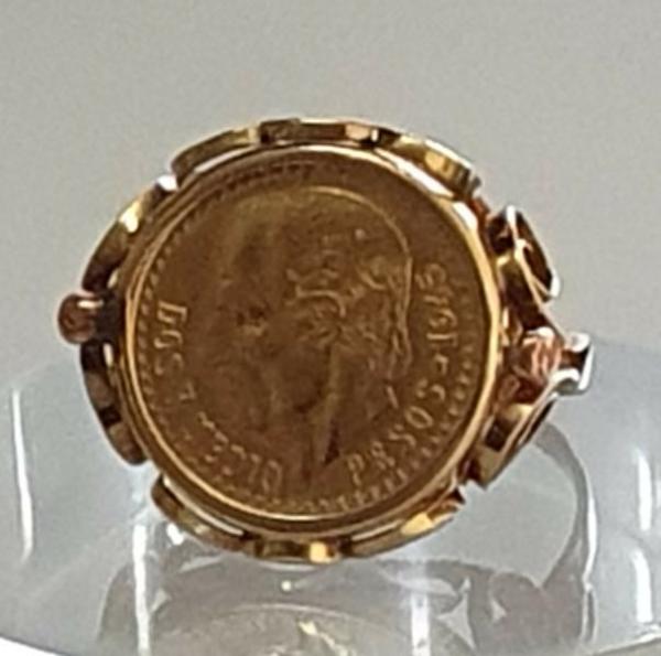 Münzring "Dos i Medio Pesos - Mexiko" aus 585er und 900er Gold, Größe 54, Gewicht: 4,1g