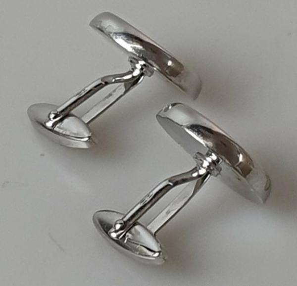 Runde Manschettenknöpfe / Cufflinks mit Onyx Schmuckstein 585 Weissgold, Gewicht: 12,9g