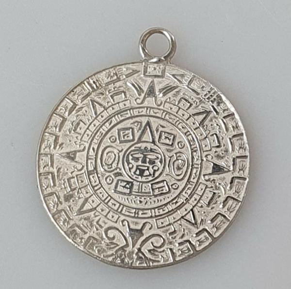Runder Anhänger "Azteken - Mexiko" aus 925er Sterlingsilber, Gewicht: 5,5g