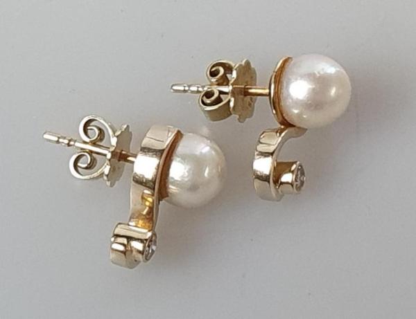Perlen Diamant Ohrstecker aus 585er Gold, Gewicht: 4,5g