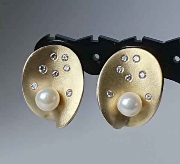 Handarbeit Mattierte Perlen Diamant Ohrclips aus 585er Gold, Gewicht: 12,1g