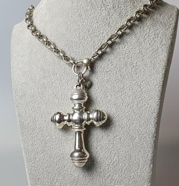 Ankerkette mit großem Kreuzanhänger aus 925er Sterlingsilber, Länge: 50,0 cm, Gewicht: 46,4g