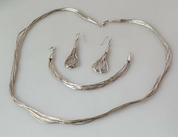 Silberfäden Halskette, Armband, Ohrhänger Schmuckset 925er Sterlingsilber