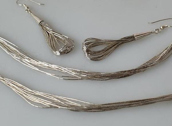 Silberfäden Halskette, Armband, Ohrhänger Schmuckset 925er Sterlingsilber