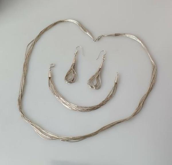 Silberfäden Halskette, Armband, Ohrhänger Schmuckset 925er Sterlingsilber