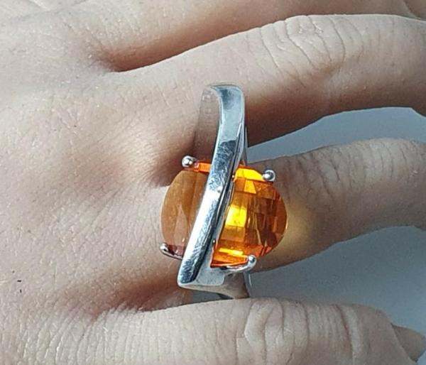 80er Jahre Vintage Schmucksteinring aus 925er Sterlingsilber, Größe 61, Gewicht: 20,6g