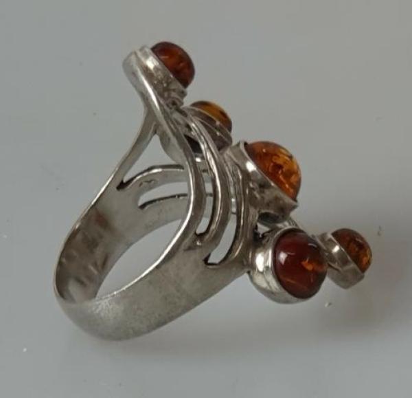80er Jahre Vintage Bernsteinring aus 925er Sterlingsilber, Größe 59, Gewicht: 7,2g