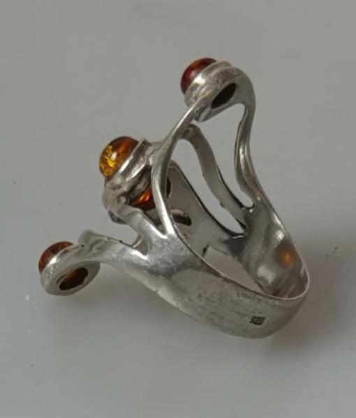 80er Jahre Vintage Bernsteinring aus 925er Sterlingsilber, Größe 59, Gewicht: 7,2g