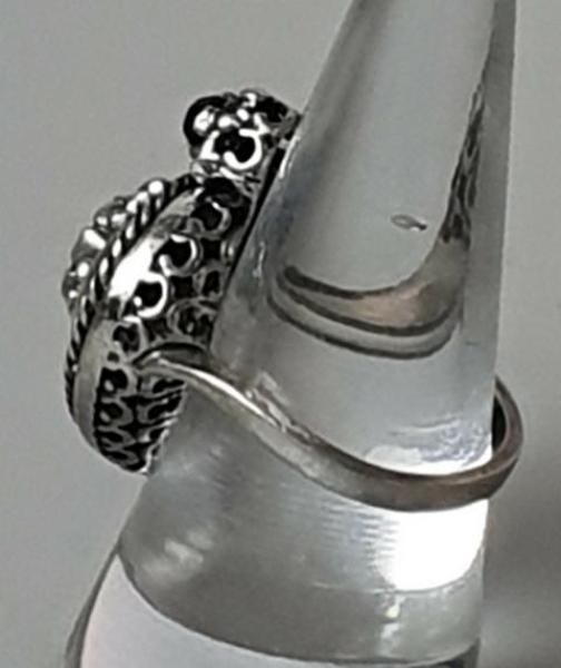 Vintage Trachtenschmuck Herzring mit Granat, teilvergoldet, 835er Silber, Größe 53, Gewicht: 7,6g
